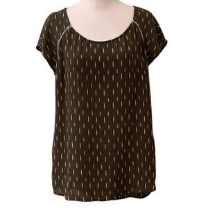 Simply Styled by Sears Olive Green Chiffon Blouse, Cap Sleeve, Size Medium